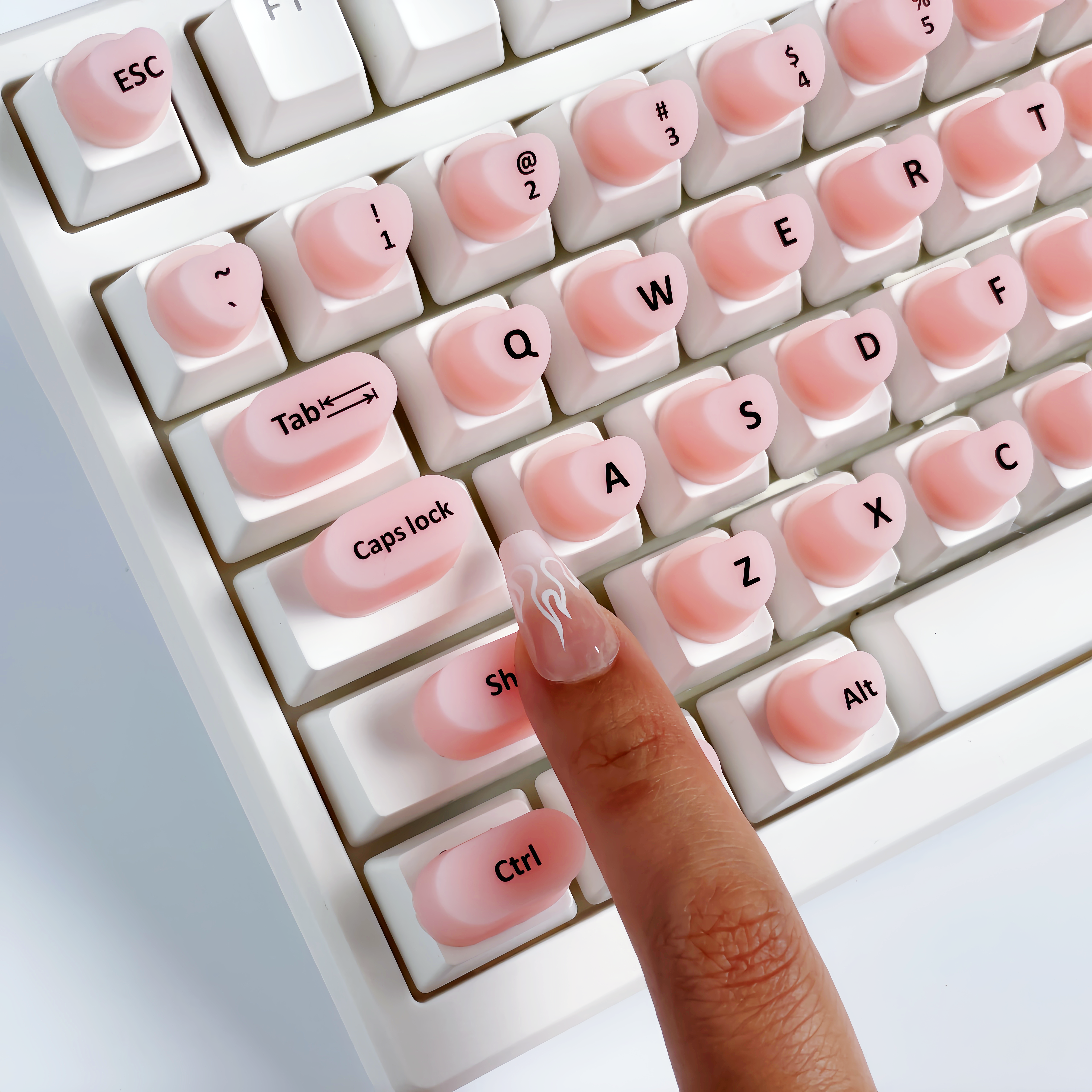 keyboard sticker NadyType 70 Pcs Raised Keyboard Stickers for Long Nails - Heart Shape Silicone Key Bubbles with Extended Keys for Comfortable Typing & Nail Art Protection
