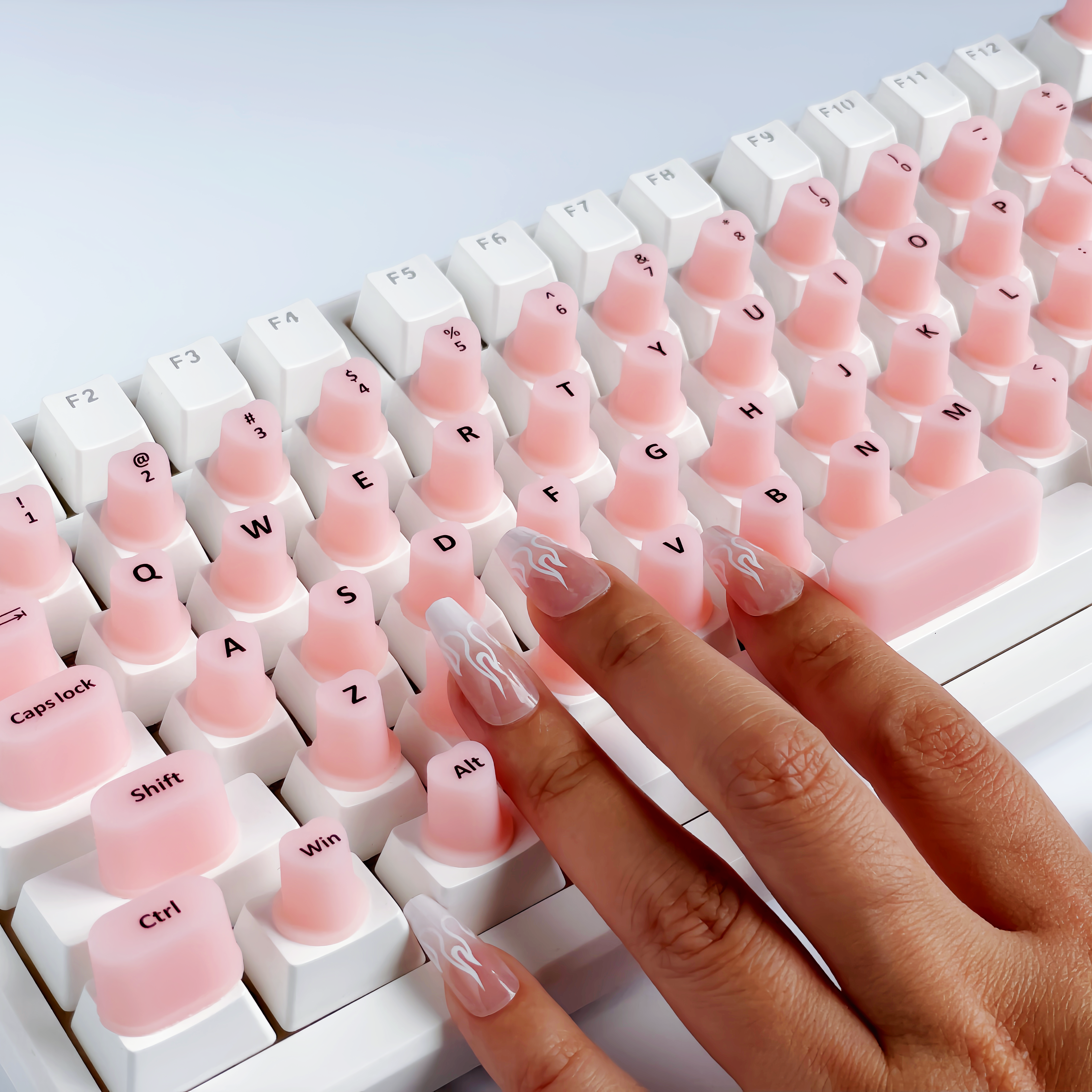 keyboard sticker NadyType 70 Pcs Raised Keyboard Stickers for Long Nails - Heart Shape Silicone Key Bubbles with Extended Keys for Comfortable Typing & Nail Art Protection
